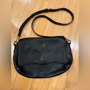 Prada Embossed Black Leather Crossbody Bag